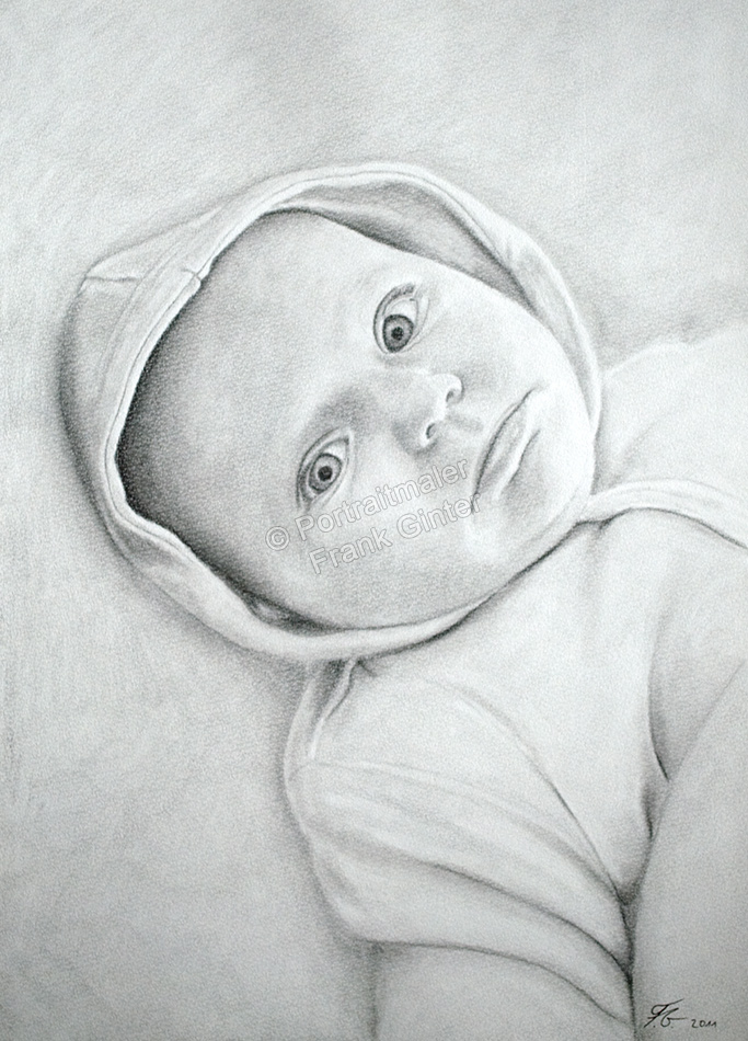 Bleistiftzeichnung, Portraitzeichnung Baby, Bleistiftzeichnungen Baby-Portrait - Baby Zeichnung, Babyportrait