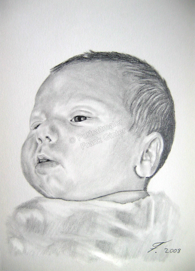 Bleistiftzeichnung, Baby Portraitzeichnung, Bleistiftzeichnungen Baby-Portrait  - Baby Zeichnung, Babyportrait