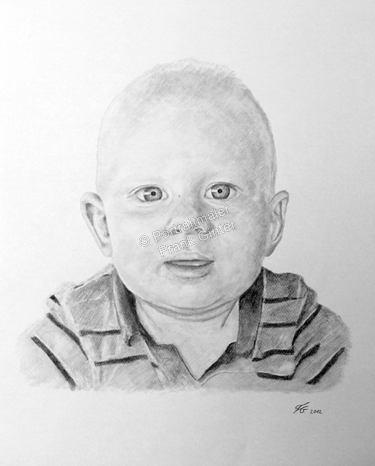 Kohlezeichnung Baby, Portraitzeichnung - Babyzeichnung, Babyportrait, Kohlezeichnungen Baby-Portrait