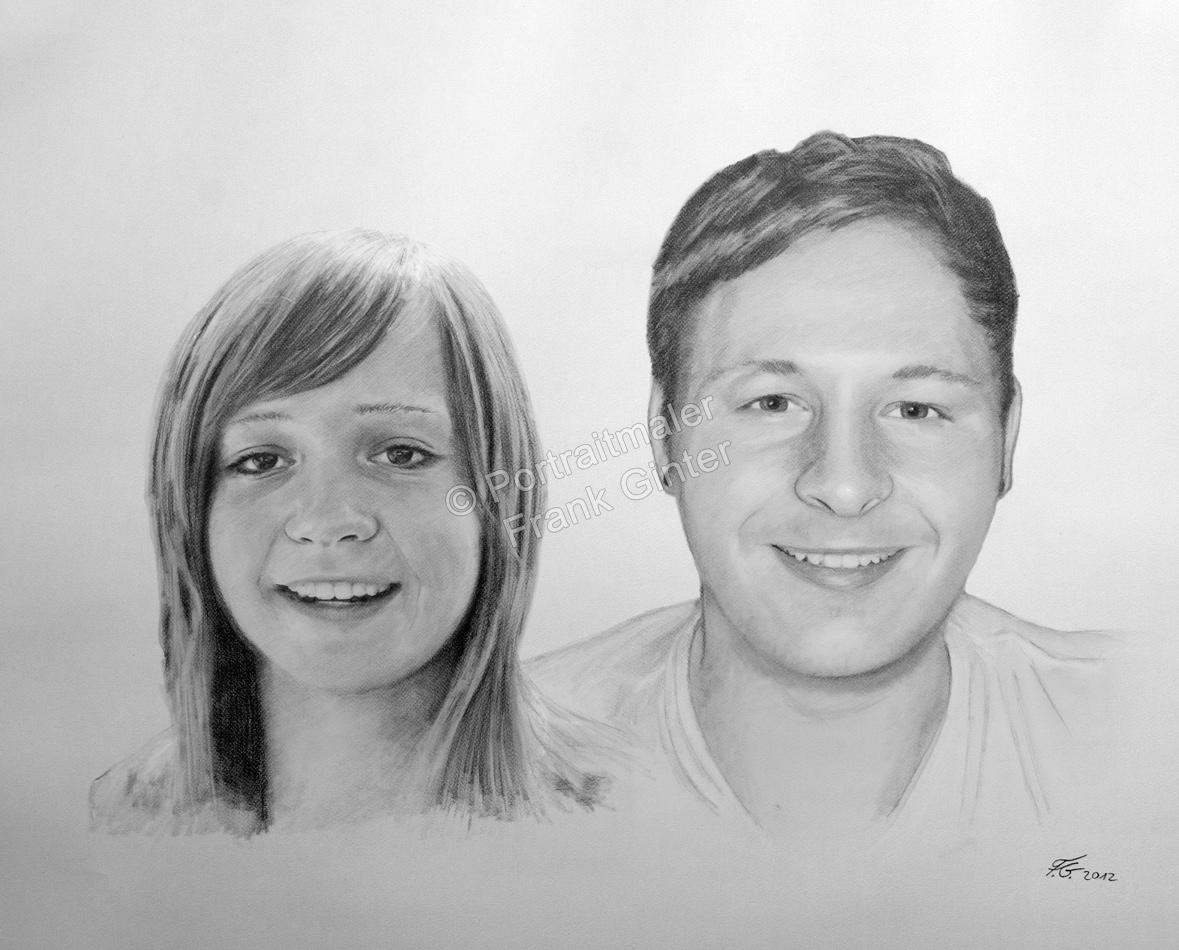 Kohlezeichnungen, Portraitzeichnung, Portrait zeichnen lassen, Mann und Frau Paarzeichnung Paarportrait