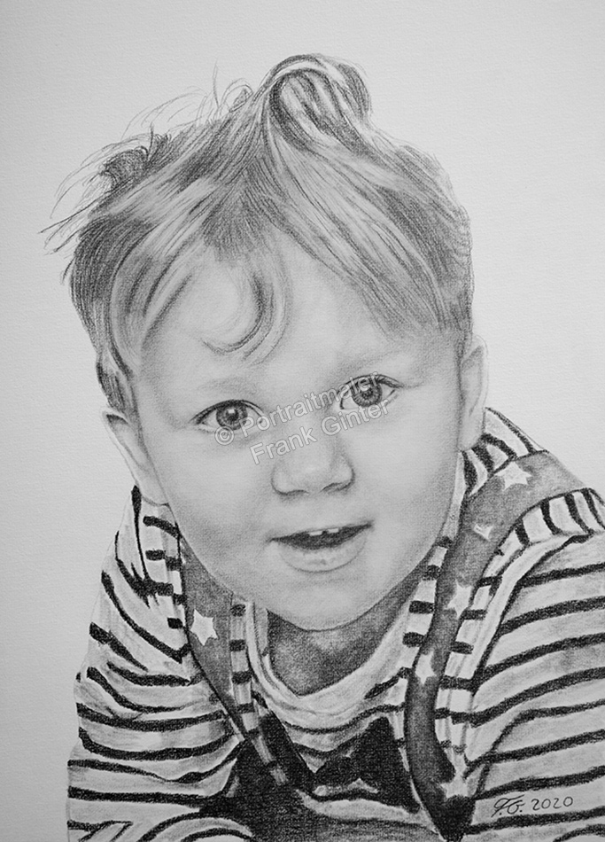 Bleistiftzeichnung, Portraitzeichnung - Kinder, Bleistiftzeichnungen, Kinder-Portrait - Junge