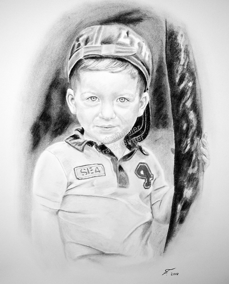 Kohlezeichnungen, Portraitzeichnung, Kinder Portrait zeichnen lassen von einem Jungen