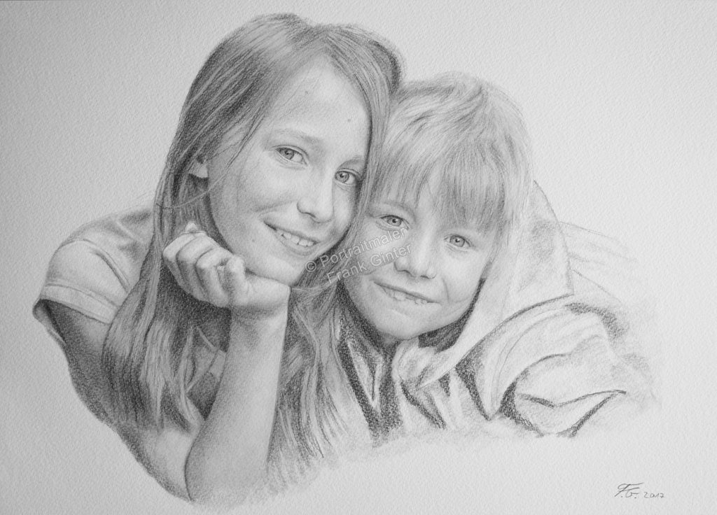 Bleistiftzeichnungen, Portraitzeichnung, Kinder Portrait zeichnen lassen, Mädchen und Junge Bleistiftzeichnung