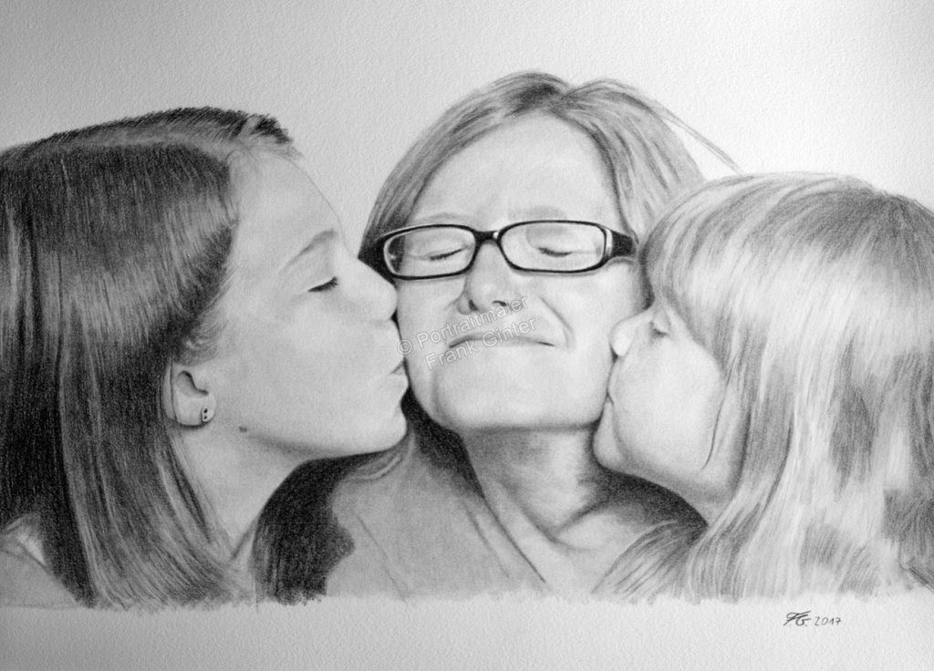 Bleistiftzeichnungen, Portraitzeichnung  Familie, Portrait zeichnen lassen, Portrait vom Foto mit Bleistift, Familien-Bleistiftzeichnung