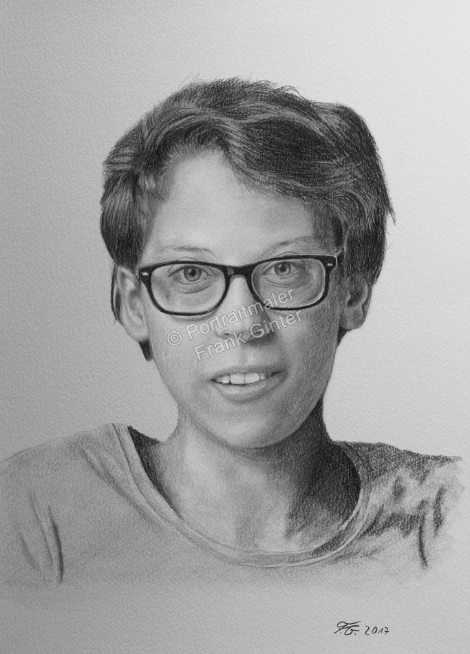 Bleistiftzeichnung Frau mit Brille, Portraitzeichnung, Bleistiftzeichnungen Portrait, Portraitzeichner