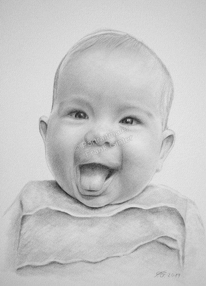 Bleistiftzeichnung Baby, Baby Zeichnungen mit Bleistift und Kohle, Babyzeichnungen einzigartig, Babyportraits mit Bleistift zeichnen lassen, Babybilder von Hand zeichnen lassen