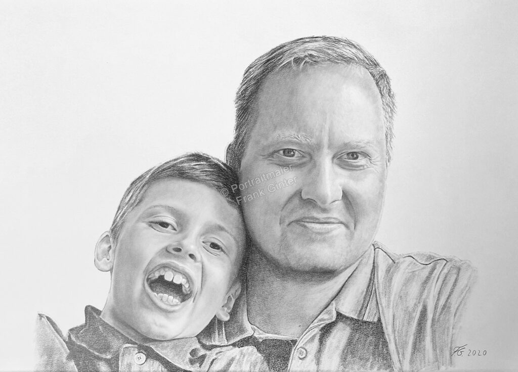 Portrait von Vater und Sohn als Kohlezeichnung bestellen