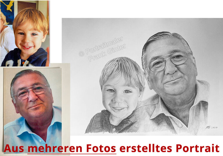 Portraitzeichnung aus mehreren Fotos gezeichnet