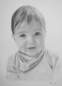 Bleistiftzeichnung mit Baby, Baby Zeichnungen Bleistift, Baby Zeichnungen einzigartig, Baby Portraits mit Bleistift, Babybilder von Hand gezeichnet